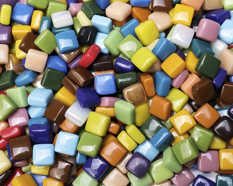 Lanyani 2 Pounds Vibrant Glass Mosaic Tiles for Arts and Crafts, Colorful Bulk Loose Mosaic Glass Pieces Square Stone Tiles, 1/2 inch, 500 Pcs - Image 5